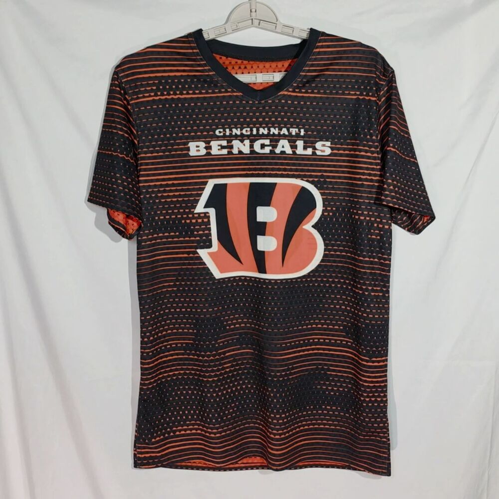 NFL FLAG Cincinnati Bengals All-Over Print Jersey T-Shirt in Black/Orange M